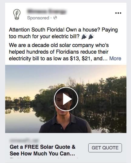 Solar Lead FB Ad Example